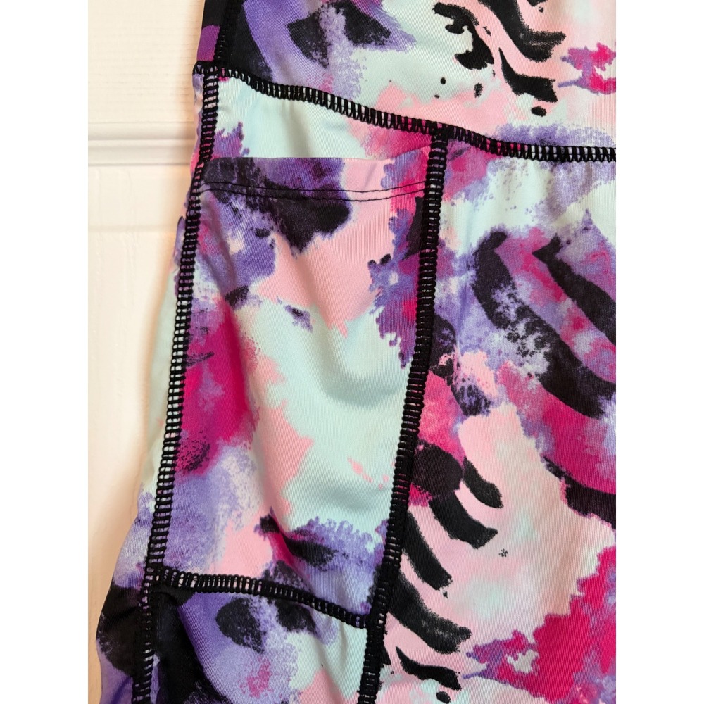 Pro Player Women Pink Purple Tie Dye Animal Print Athletic Shorts Side Pockets L - Picture 2 of 4